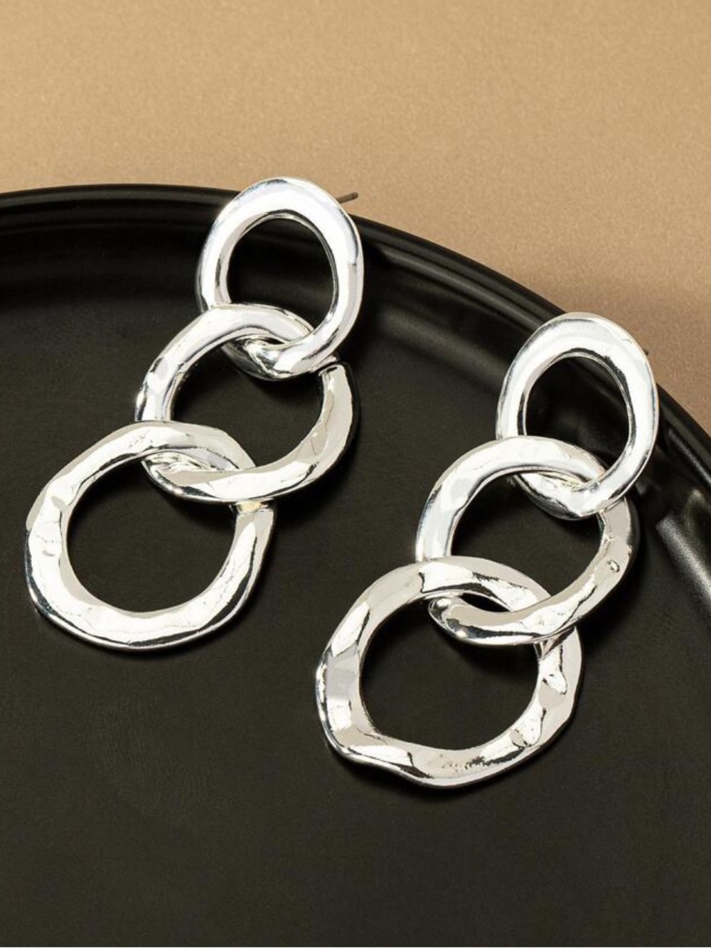 Silver Linked Hoop Drop Earrings - Women Jewelry
